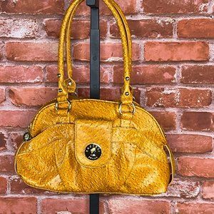 Vecceli Italy Yellow Gold Textured Leather Women's Satchel